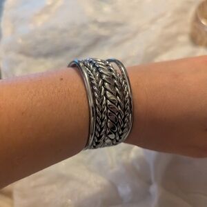 Silver mixed chains cuff bracelet